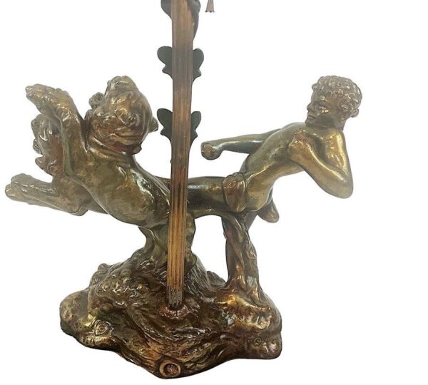 COL1001 Antique c1928 Cast Bronze Art Deco Lamp Armor Bronze New York Cold Painted