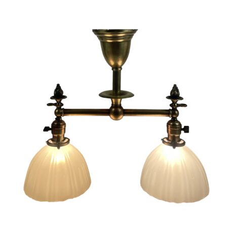 VL1103 Antique c1895 Gas Electric 2-Light Pendant Sheffield Shades Restored - Image 2