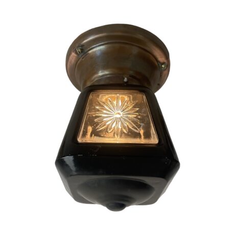 VL1106 Vintage c1920 Black Luster Wheel Cut Glass Semi-Flush Mount Ceiling Light - Image 2