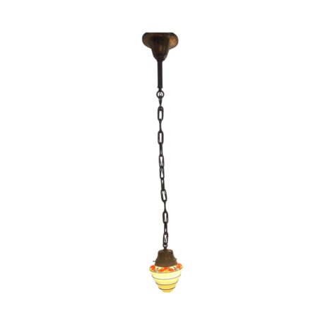 VL1071 Antique Copper Pendant Hand Painted Art Deco Stepped Shade c1920 Restored - Image 2