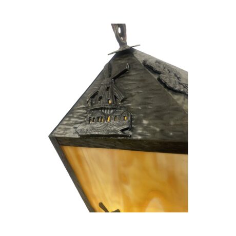 VL1109 Antique c1915 Craftsman Lantern Pendant Windmills Slag Glass Restored - Image 7