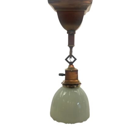VL1099 Antique c1904 Brass Craftsman Pendant Sconce Sheffield Shade Restored - Image 2