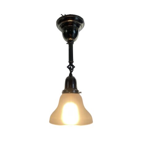VL1126 Antique 1905 Nickel Plated Beardslee Pendant Sconce Etched Shade Restored - Image 2