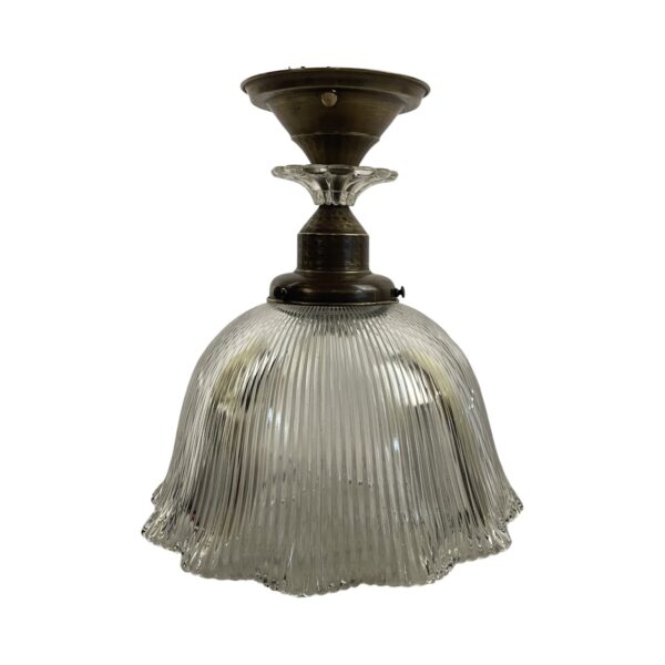 VL1137 Large Holophane Semi Flush Mount Light Hammered Brass Fitter Restored