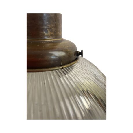 VL1137 Large Holophane Semi Flush Mount Light Hammered Brass Fitter Restored - Image 5
