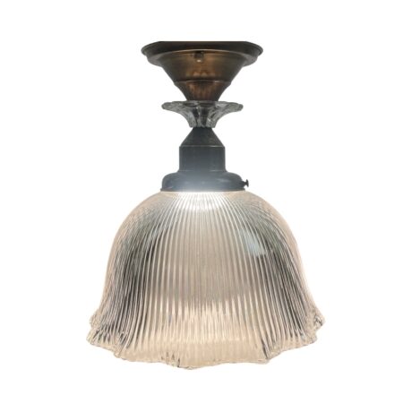 VL1137 Large Holophane Semi Flush Mount Light Hammered Brass Fitter Restored - Image 2