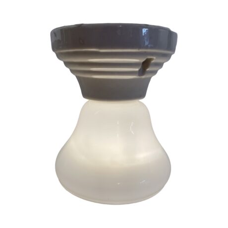 VL1138 Antique c1923 Porcelain Fitter Milk Glass Shade Semi Flush Mount Light - Image 3