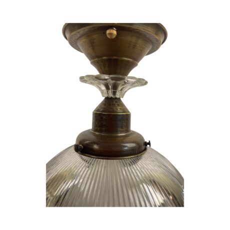 VL1137 Large Holophane Semi Flush Mount Light Hammered Brass Fitter Restored - Image 3