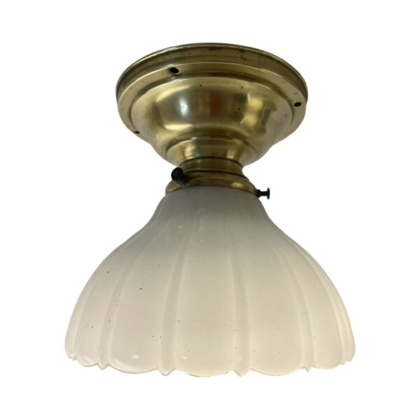 VL1143 Antique c1905 Brass Semi-Flush Mount Lights Sheffield Shade Restored Qty!
