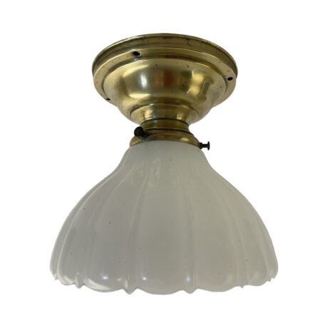 VL1143 Antique c1905 Brass Semi-Flush Mount Lights Sheffield Shade Restored Qty! - Image 2