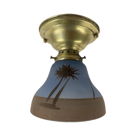 VL1147 Antique 1915 Brass Ceiling Light Hand Painted Tropical Palm Tree Restored - Image 2