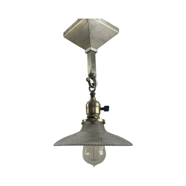 VL1152 Antique Craftsman c1905 Nickel Plated Pendant Holophane Pagoda Shade