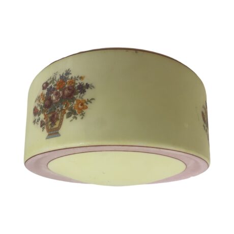 VL1160 Vintage c1930 Semi Flush Mount Light Porcelain Base Floral Shade Restored - Image 5