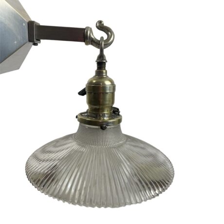 VL1152 Antique Craftsman c1905 Nickel Plated Pendant Holophane Pagoda Shade - Image 5