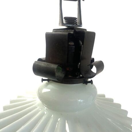 VL1153 Antique c1900 Japanned Pole Pendant Ruffled Milk Glass Shade Restored - Image 2