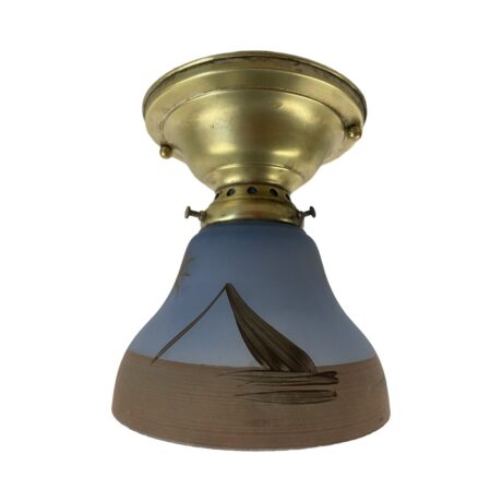 VL1147 Antique 1915 Brass Ceiling Light Hand Painted Tropical Palm Tree Restored - Image 4