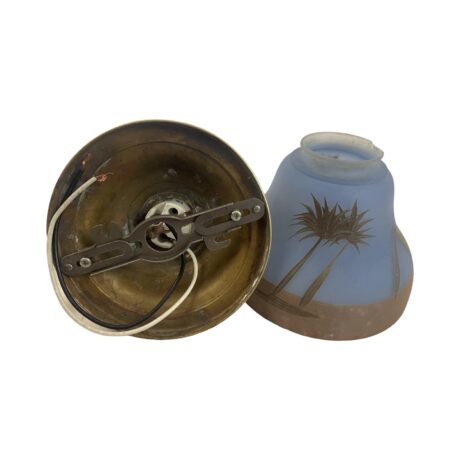 VL1147 Antique 1915 Brass Ceiling Light Hand Painted Tropical Palm Tree Restored - Image 5