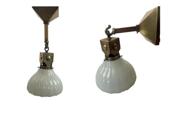 VL1149 Set of 3 Brass Craftsman c1910 Pendants Sconces Sheffield Shades Restored