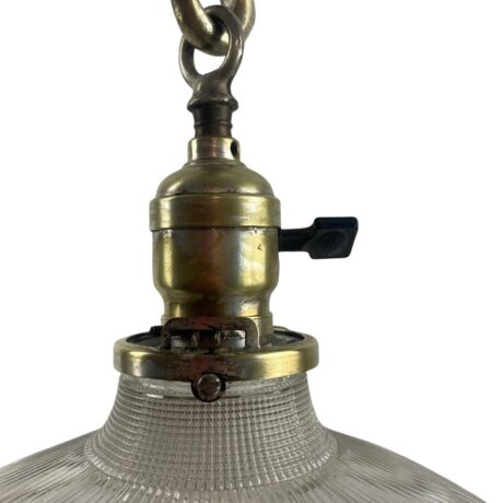 VL1152 Antique Craftsman c1905 Nickel Plated Pendant Holophane Pagoda Shade - Image 4