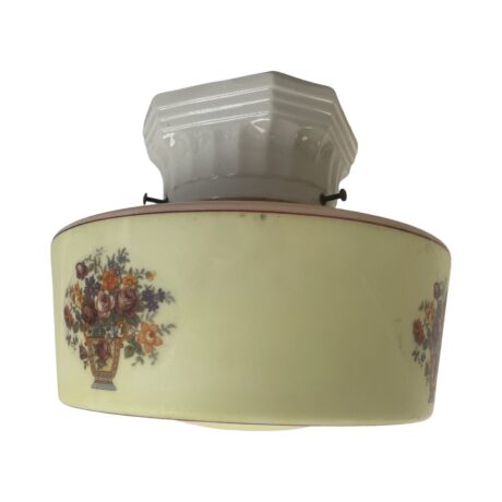 VL1160 Vintage c1930 Semi Flush Mount Light Porcelain Base Floral Shade Restored - Image 3