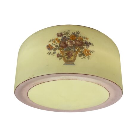 VL1160 Vintage c1930 Semi Flush Mount Light Porcelain Base Floral Shade Restored - Image 6