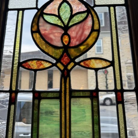 AG1052 Antique c1905 Craftsman Arts & Crafts 5’ Lotus Flower Sidelight Restored - Image 2