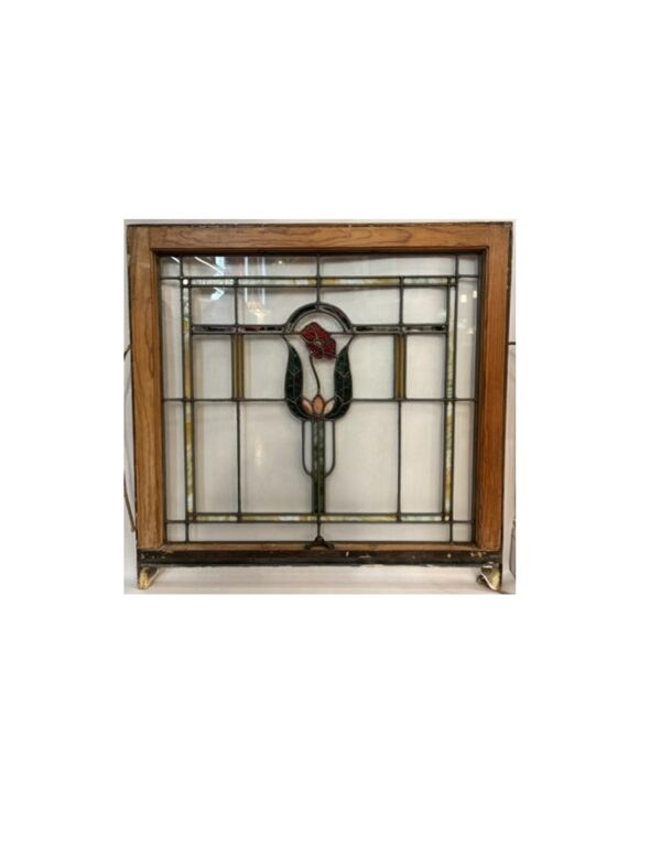AG1057 Antique c1910 Craftsman Stained Glass Poppy Pattern Window Restored