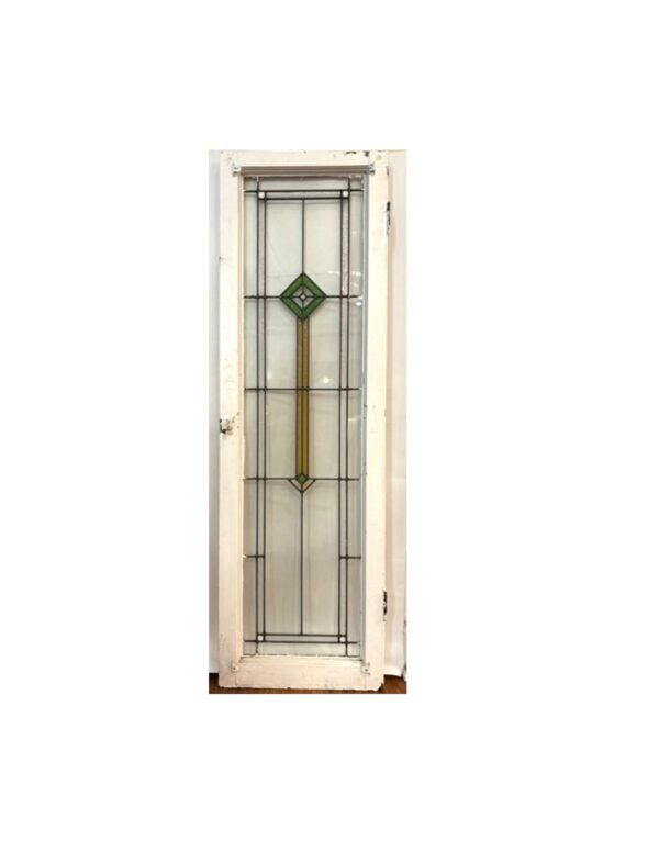 AG1054 Antique c1910 Craftsman Tall Stained Glass Diamond Arrow Window Restored