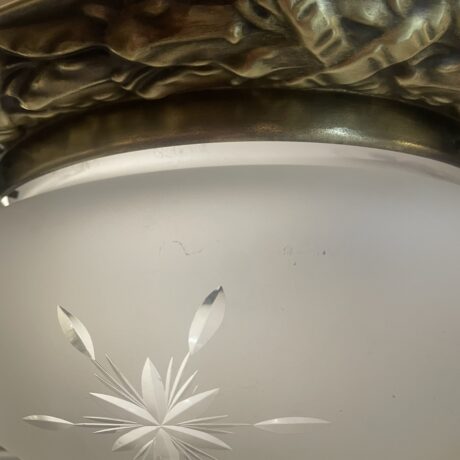 VL1176 Antique c1912 Brass Bowl Chandelier 5 Light Starburst Shades Restored - Image 4