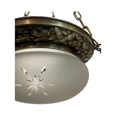 VL1176 Antique c1912 Brass Bowl Chandelier 5 Light Starburst Shades Restored - Image 5