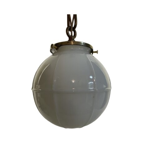 VL1180 Antique c1905 Brass Pendant Embossed Milk Glass Globe Shade Restored - Image 5