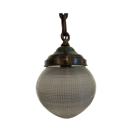 VL1177 Antique 1910 Brass Pendant Holophane Waffle Glass Dental Stalagmite Shade - Image 7