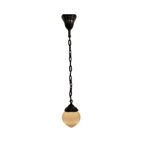VL1177 Antique 1910 Brass Pendant Holophane Waffle Glass Dental Stalagmite Shade - Image 4