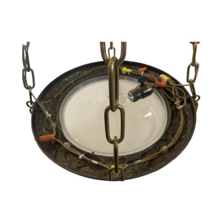 VL1176 Antique c1912 Brass Bowl Chandelier 5 Light Starburst Shades Restored - Image 6