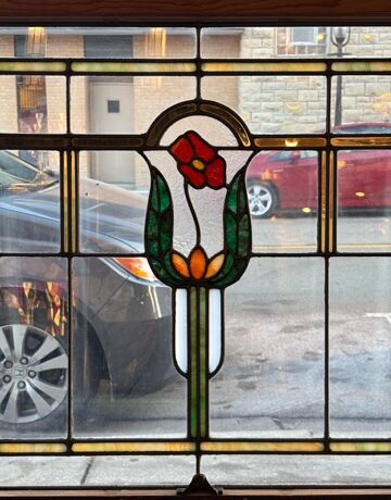 AG1057 Antique c1910 Craftsman Stained Glass Poppy Pattern Window Restored - Image 7
