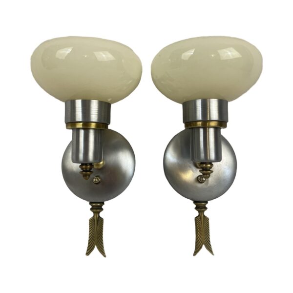 VL1191 Pair c1930s Art Deco Levolite Arrow Sconces Custard Cup Shades Restored