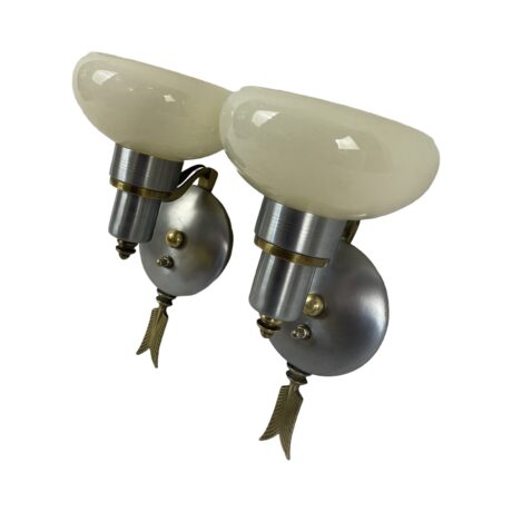 VL1191 Pair c1930s Art Deco Levolite Arrow Sconces Custard Cup Shades Restored - Image 2