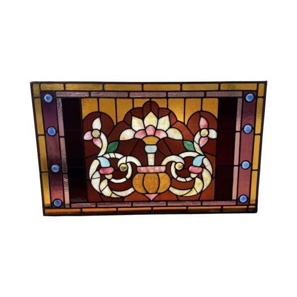 AG1060 Antique c1895 Victorian Stained Glass Window Jewels Restored