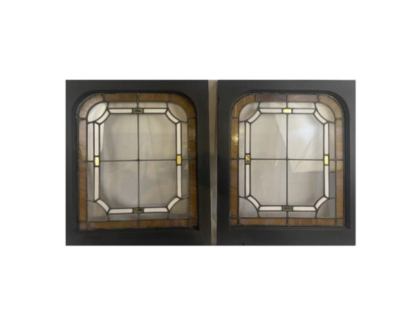 AG1059 Pair Antique c1905 Chicago Salvage Stained Glass Landing Windows Restored