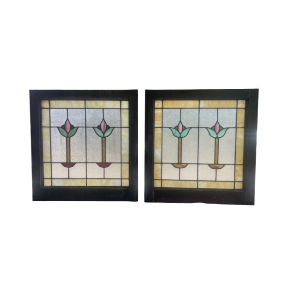 AG1062 Antique c1915 Craftsman Piano Window Lotus Flower Pattern Original
