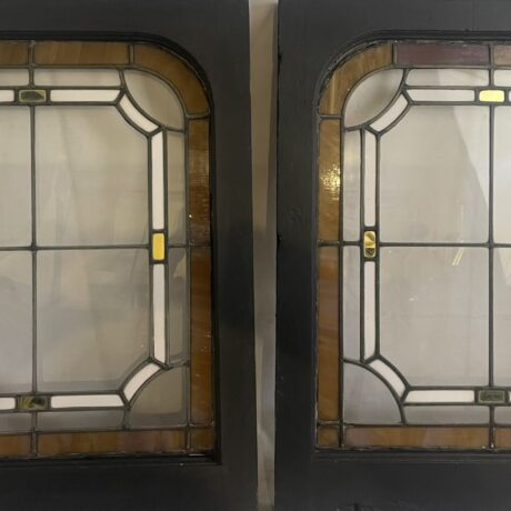 AG1059 Pair Antique c1905 Chicago Salvage Stained Glass Landing Windows Restored - Image 2