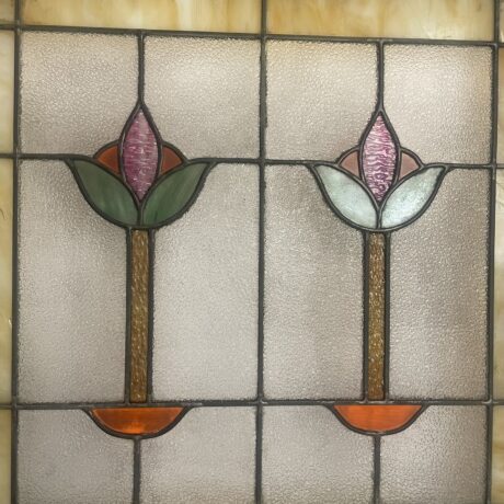 AG1062 Antique c1915 Craftsman Piano Window Lotus Flower Pattern Original - Image 5