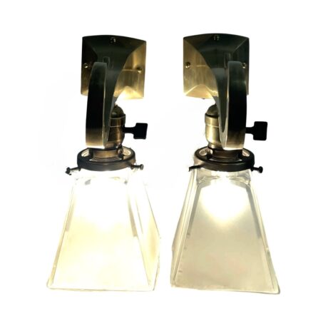 VL1215 Pair Antique Craftsman c1905 Brass Shepherd’s Hook Beam Sconces Restored - Image 7