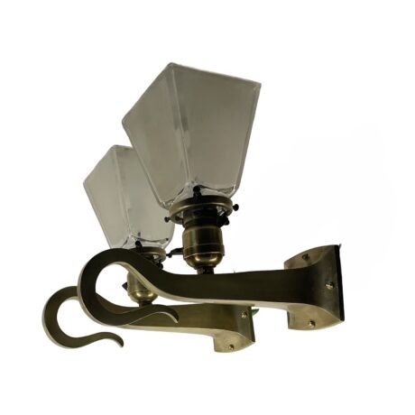 VL1215 Pair Antique Craftsman c1905 Brass Shepherd’s Hook Beam Sconces Restored - Image 2