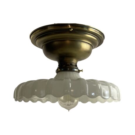 VL1133 Antique Brass Semi-Flush Mount Light Large 11in Brascolite Shade Restored - Image 2