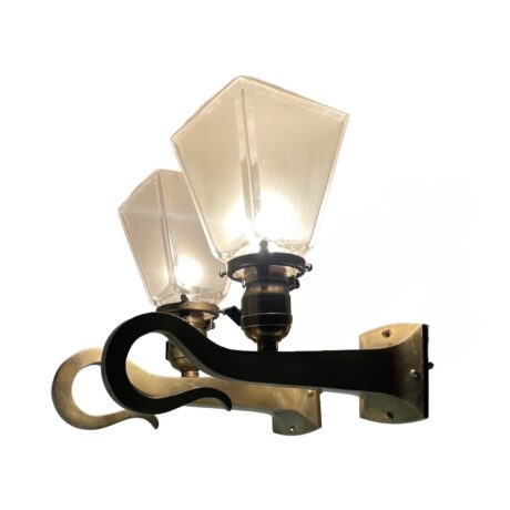 VL1215 Pair Antique Craftsman c1905 Brass Shepherd’s Hook Beam Sconces Restored - Image 4