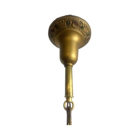 VL1213 Antique c1920 Brass Amber Glass Pendant Lantern Polychrome Restored - Image 8