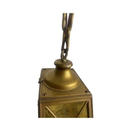 VL1213 Antique c1920 Brass Amber Glass Pendant Lantern Polychrome Restored - Image 7