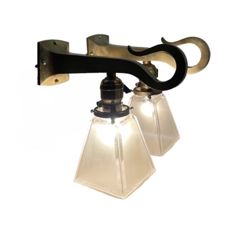 VL1215 Pair Antique Craftsman c1905 Brass Shepherd’s Hook Beam Sconces Restored - Image 3