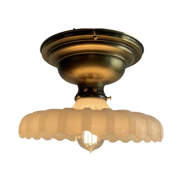 VL1133 Antique Brass Semi-Flush Mount Light Large 11in Brascolite Shade Restored